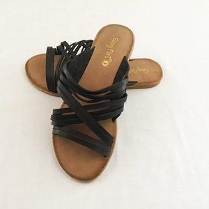 Sunny Feet strappy sandals, Size 6, black leather straps, brown soles, brand new